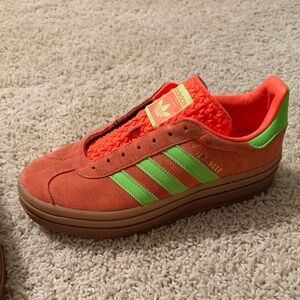 Adidas Gazelle Suede Sneaker in Orange with Green Stripes